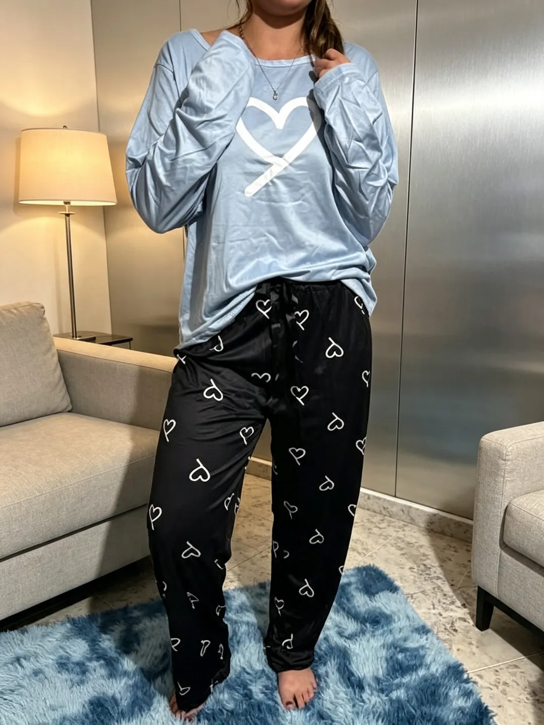 Pijama  Azul celeste - Negro Corazones