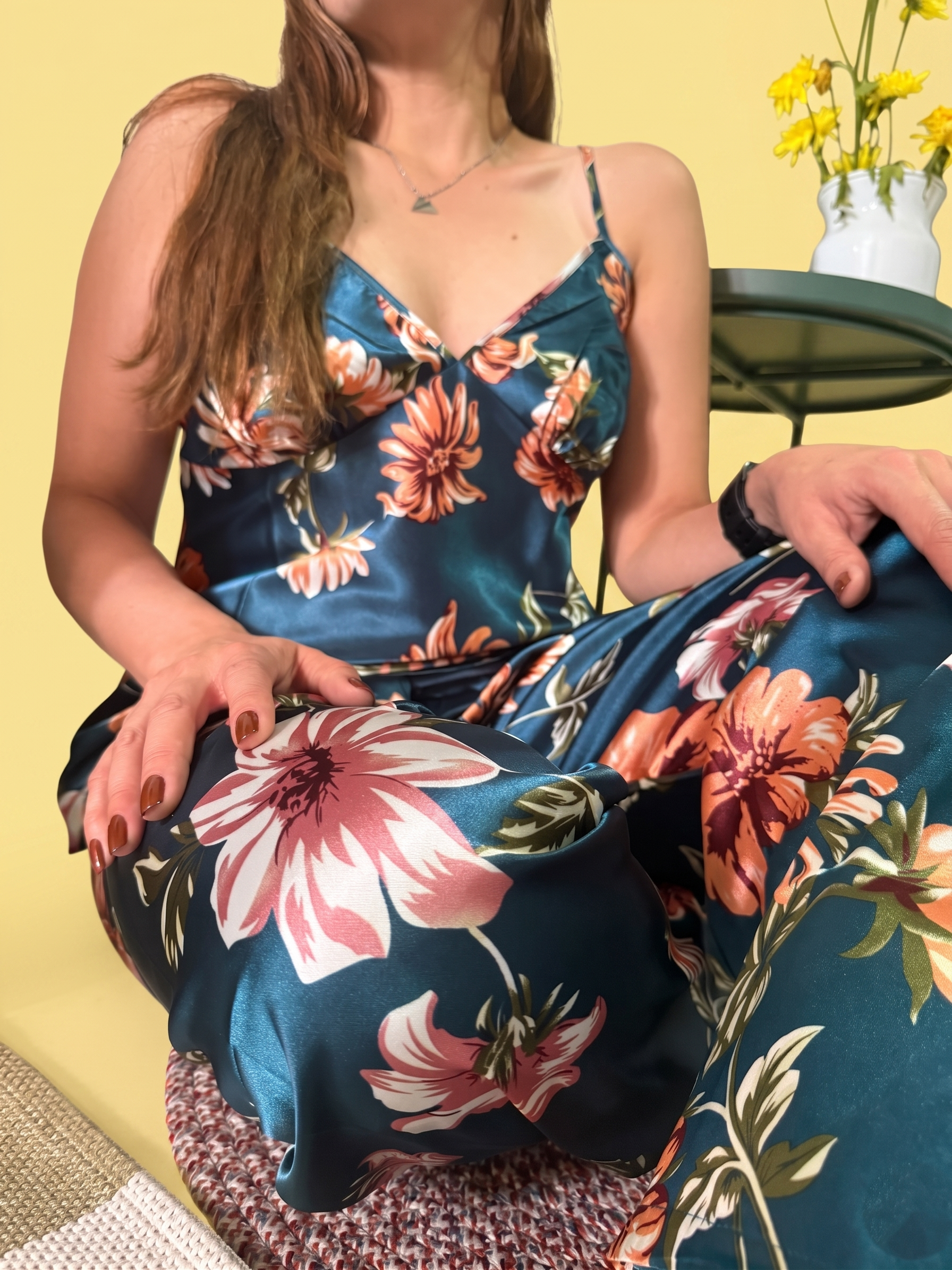 Satín Flores Azul