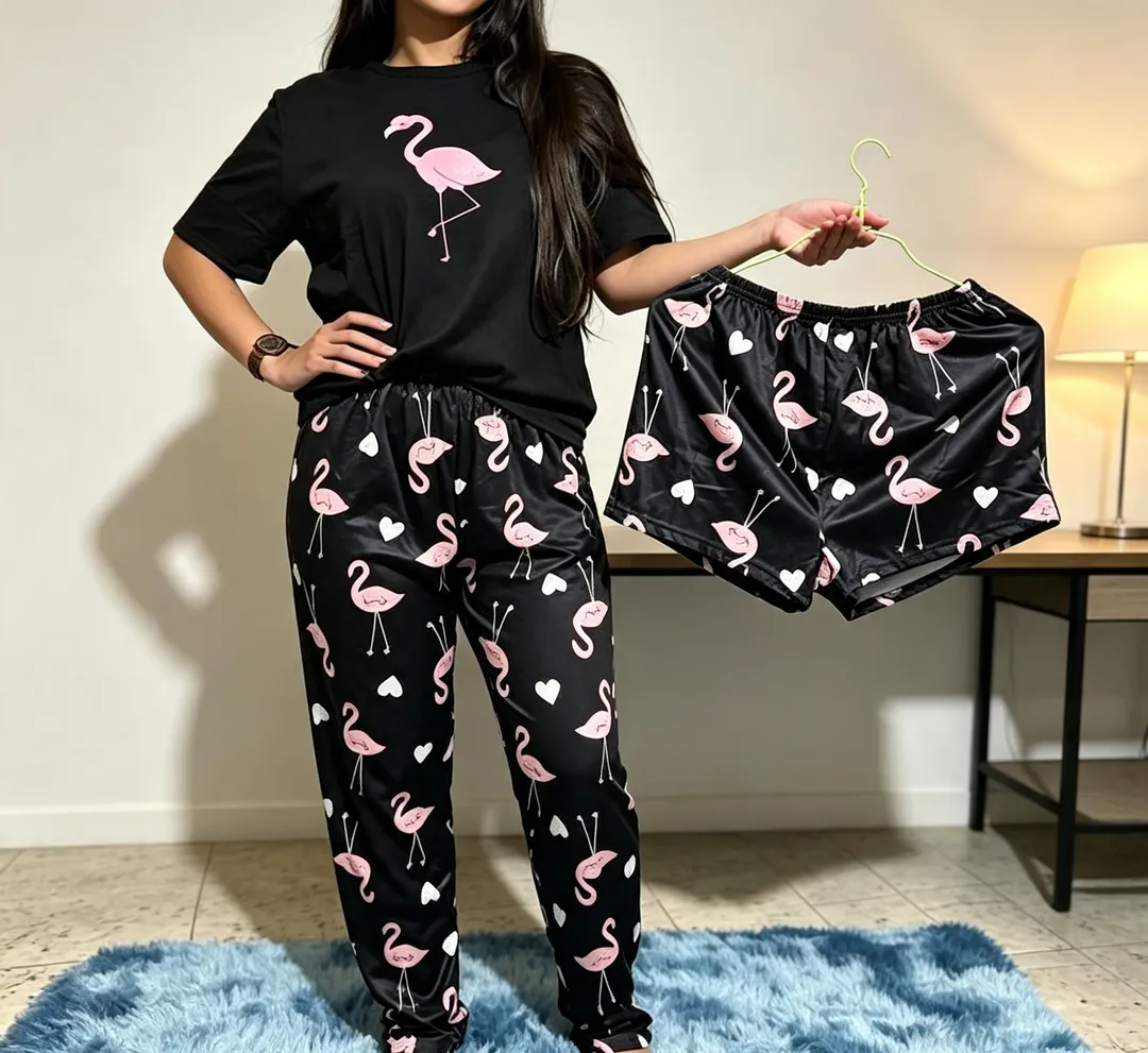 Set Pijama Negro - Flamencos